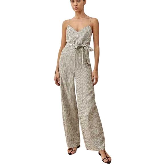 Reformation Isla Linen Stripe Jumpsuit Size Medium - Picture 1 of 9